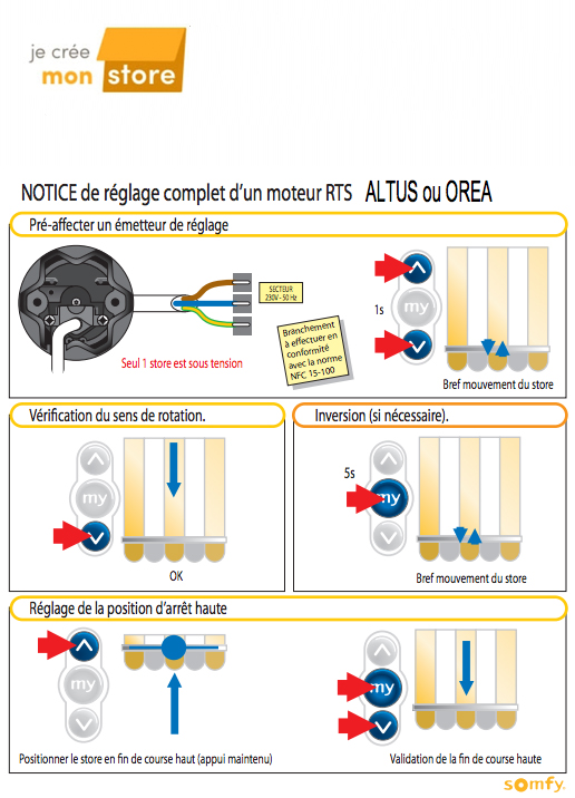 Réglage fins de course moteur Somfy RTS avec télécommande - 100% Volet  Roulant 